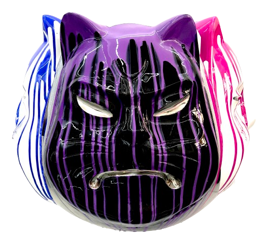 Onmyodo : Samuraicat’s Polychrome Duality – Stripes of Azure, Rose & Silver