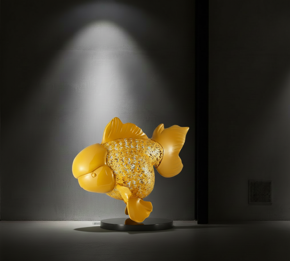 Majestic Nishikigoi in Metal Splendor: Aqueous Grandeur Yellow