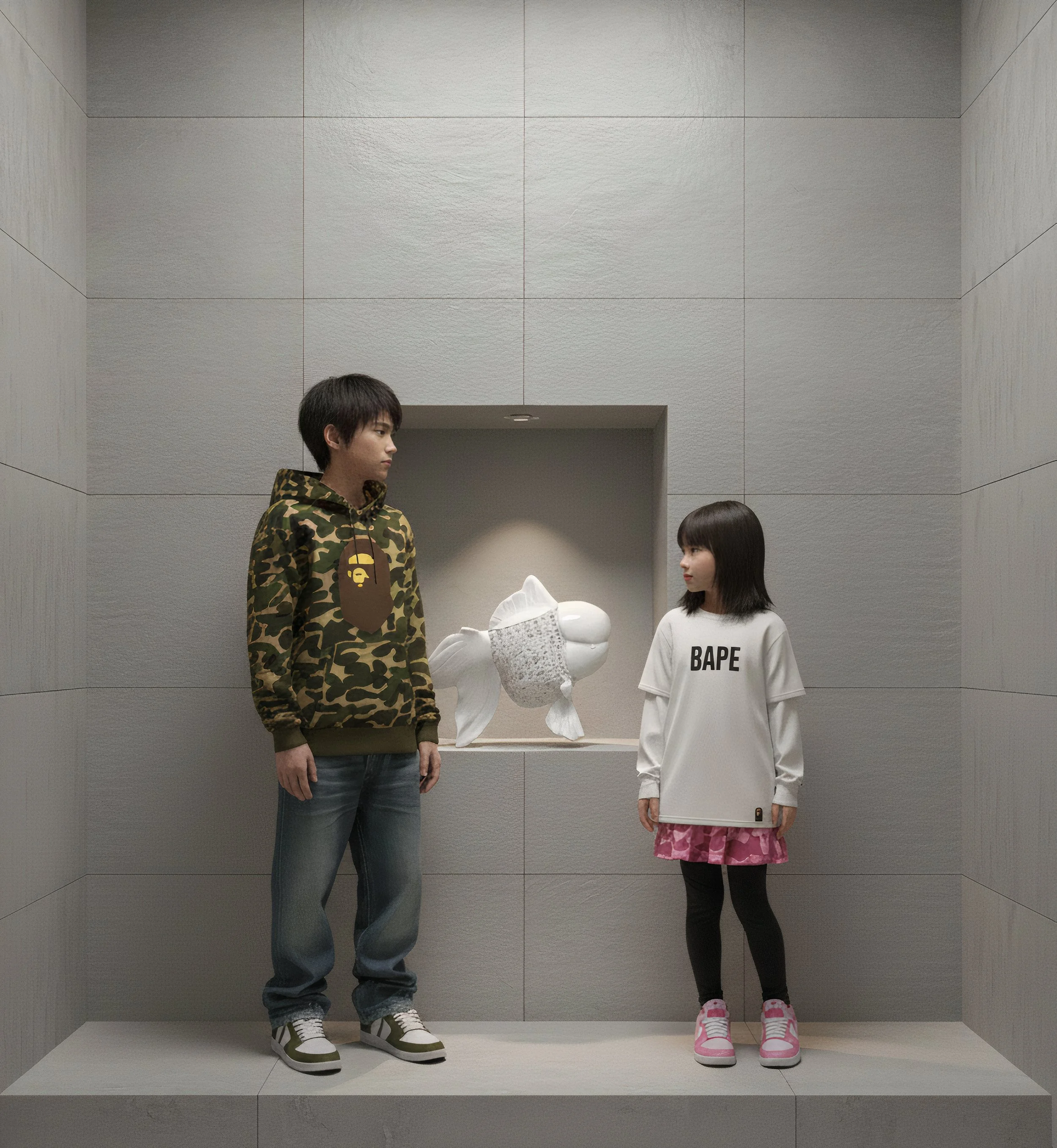 Petite Nishikigoi Elegance in Metal White: Mizu no Kasai Whispers