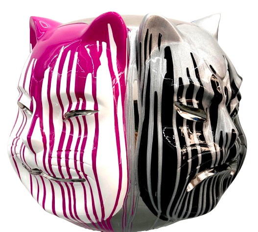 Onmyodo : Samuraicat’s Polychrome Duality – Stripes of Azure, Rose & Silver