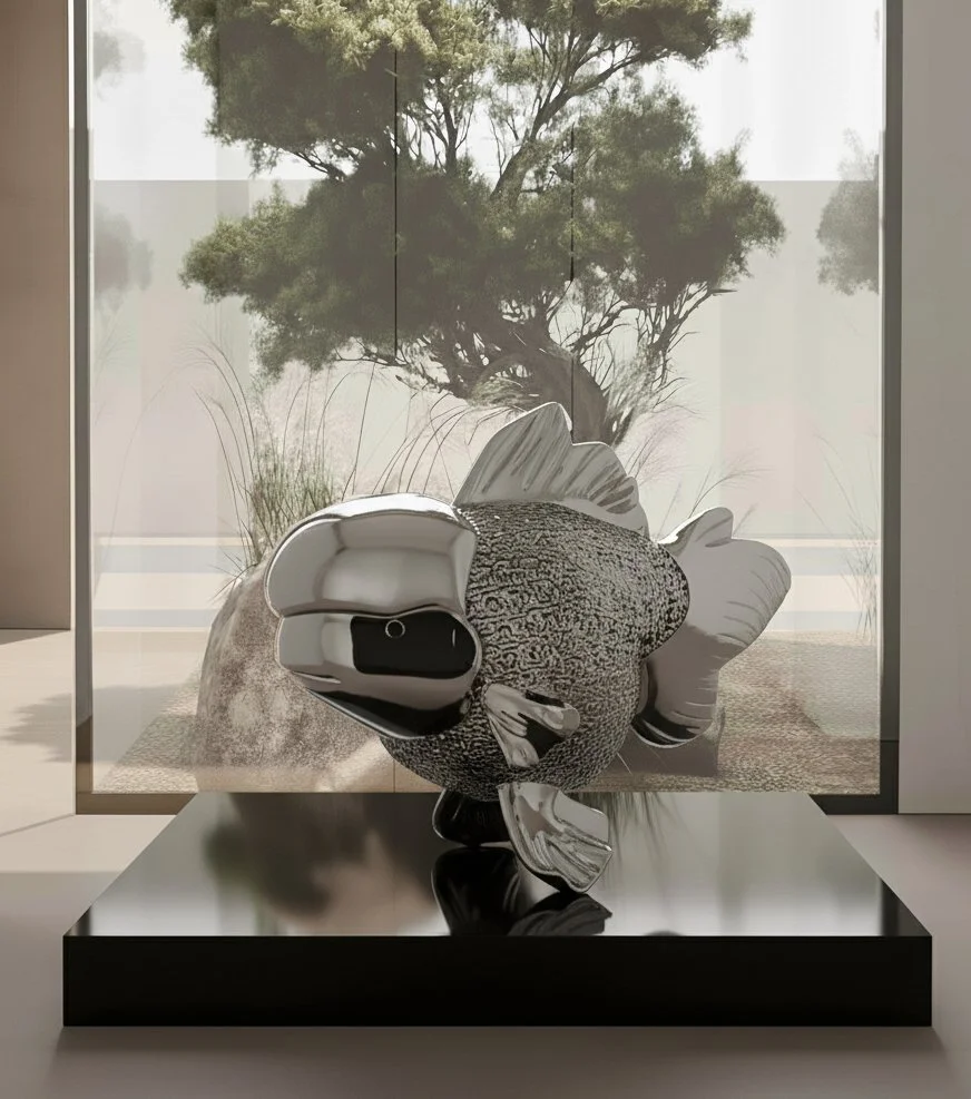 Majestic Nishikigoi in Metal Splendor : Aqueous Grandeur SIlver