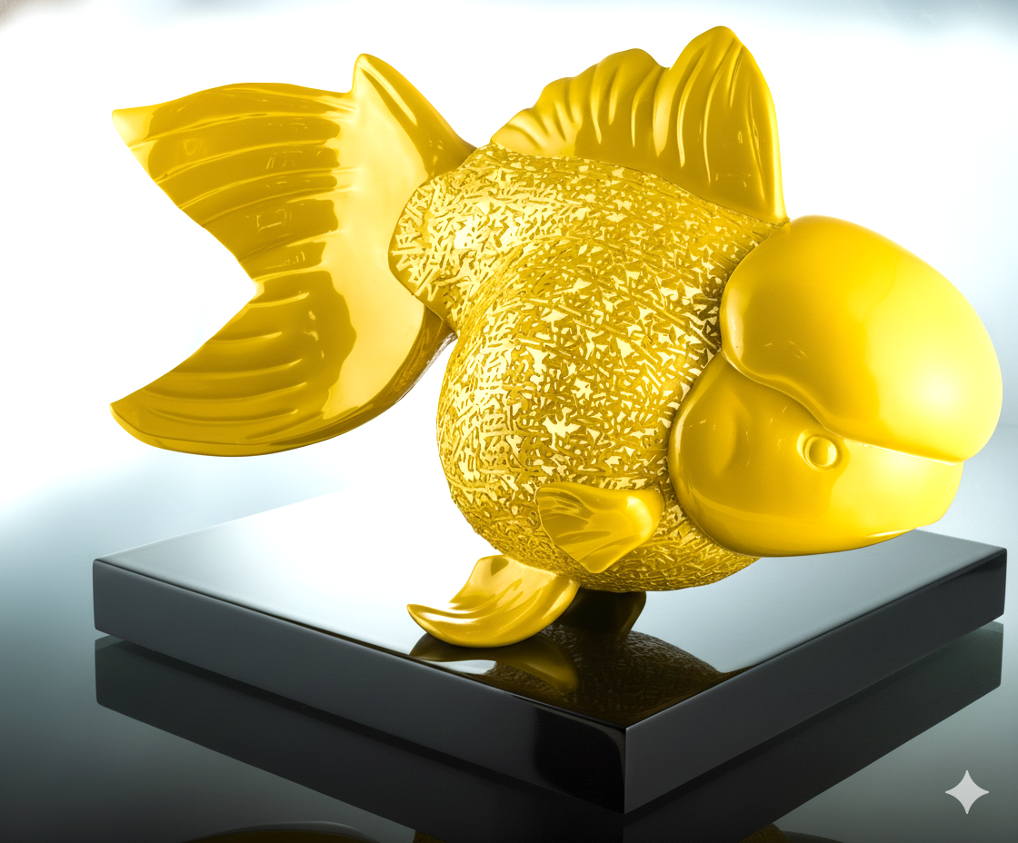 Majestic Nishikigoi in Metal Splendor: Aqueous Grandeur Yellow