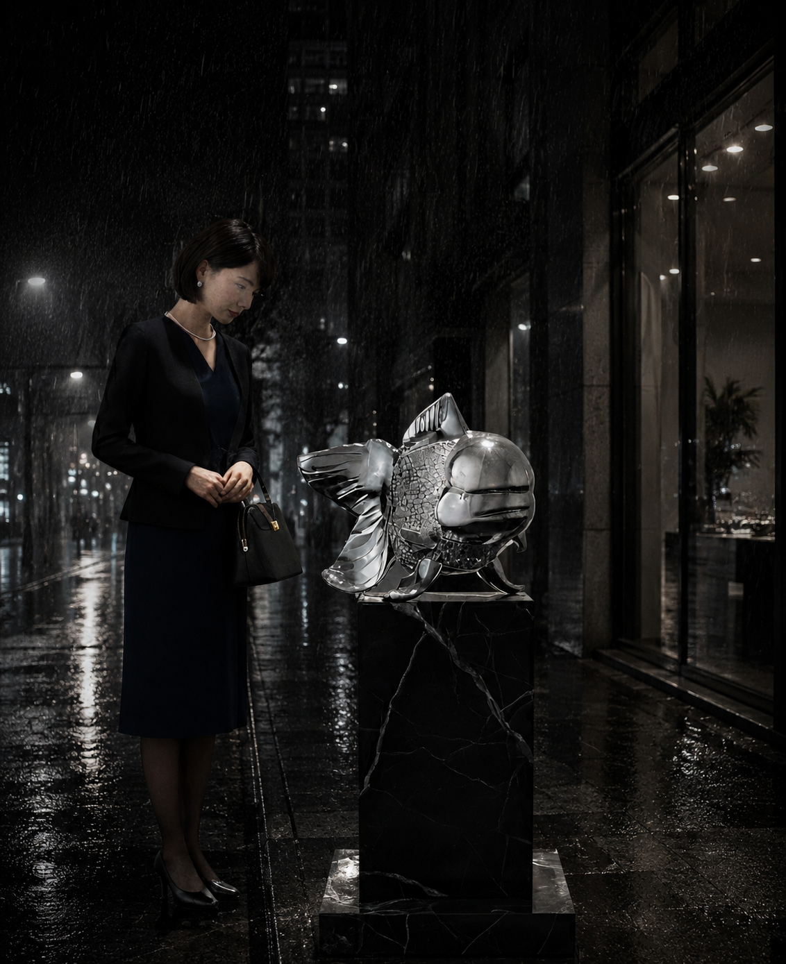 Petite Nishikigoi Elegance in Metal Silver : Mizu no Kasai Whispers