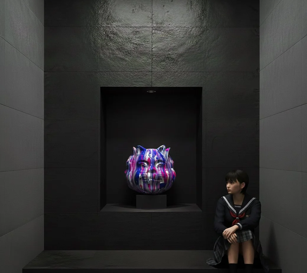 Onmyodo : Samuraicat Submerged in Veils of White, Crimson, Violet, Silver and Black within the Codex of Dualities