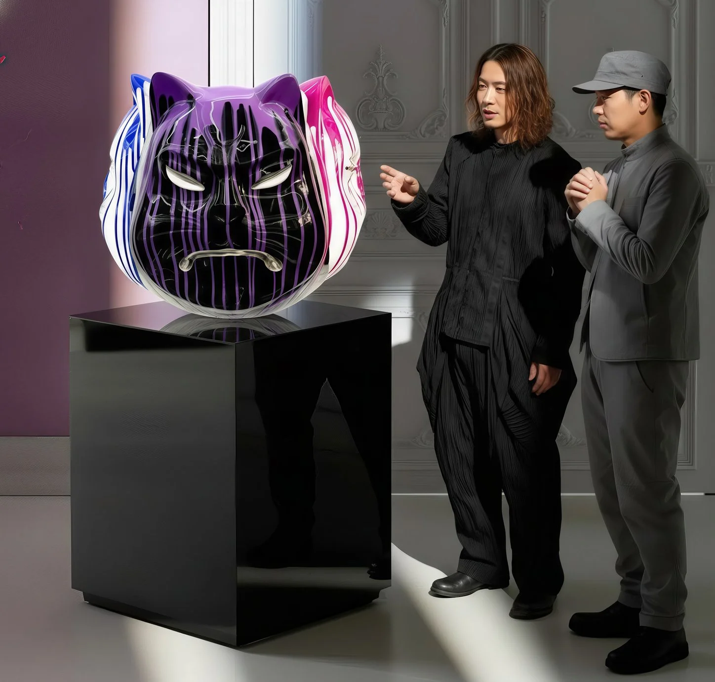 Onmyodo : Samuraicat’s Polychrome Duality – Stripes of Azure, Rose & Silver