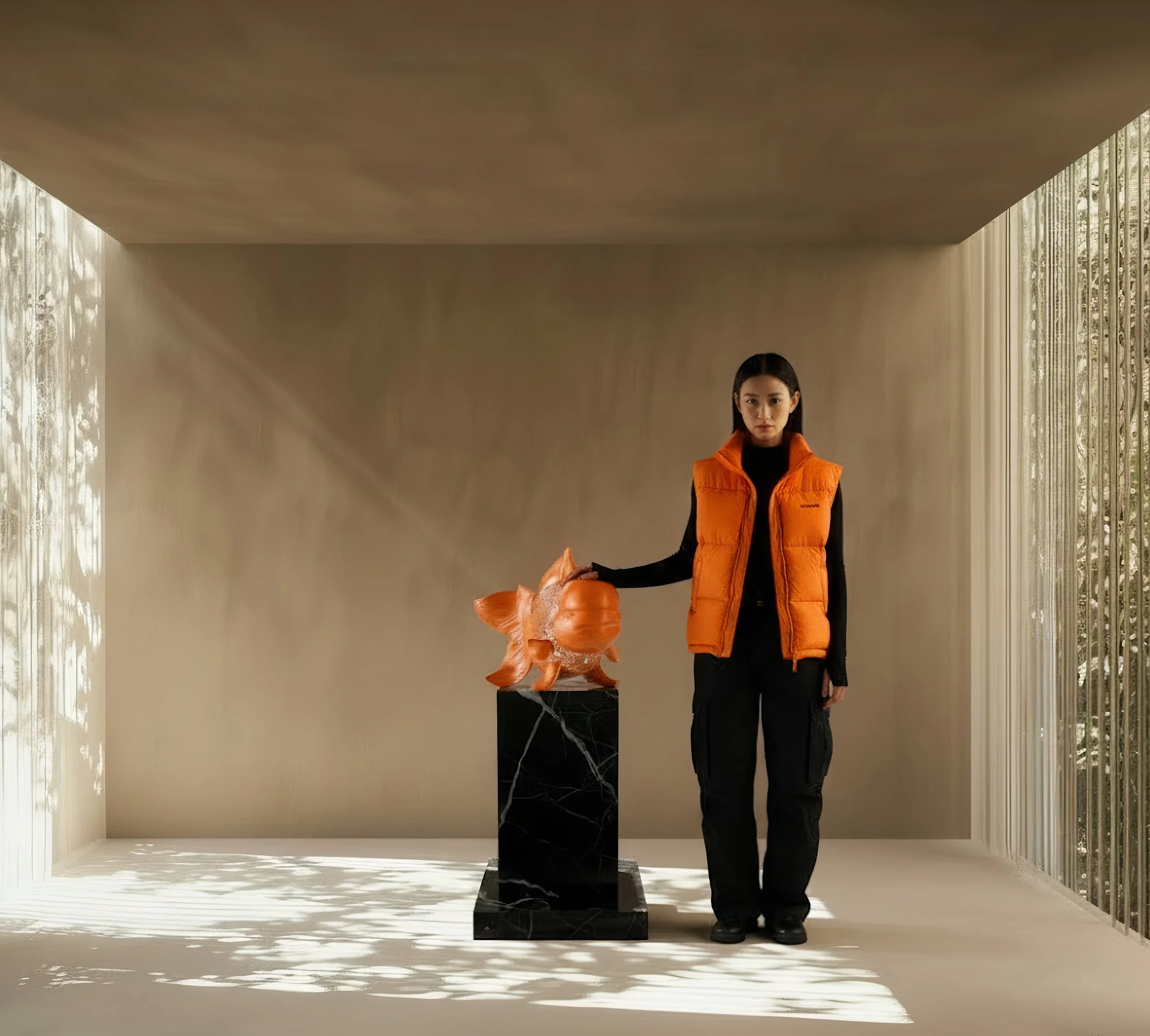 Petite Nishikigoi Elegance in Metal Orange: Mizu no Kasai Whispers