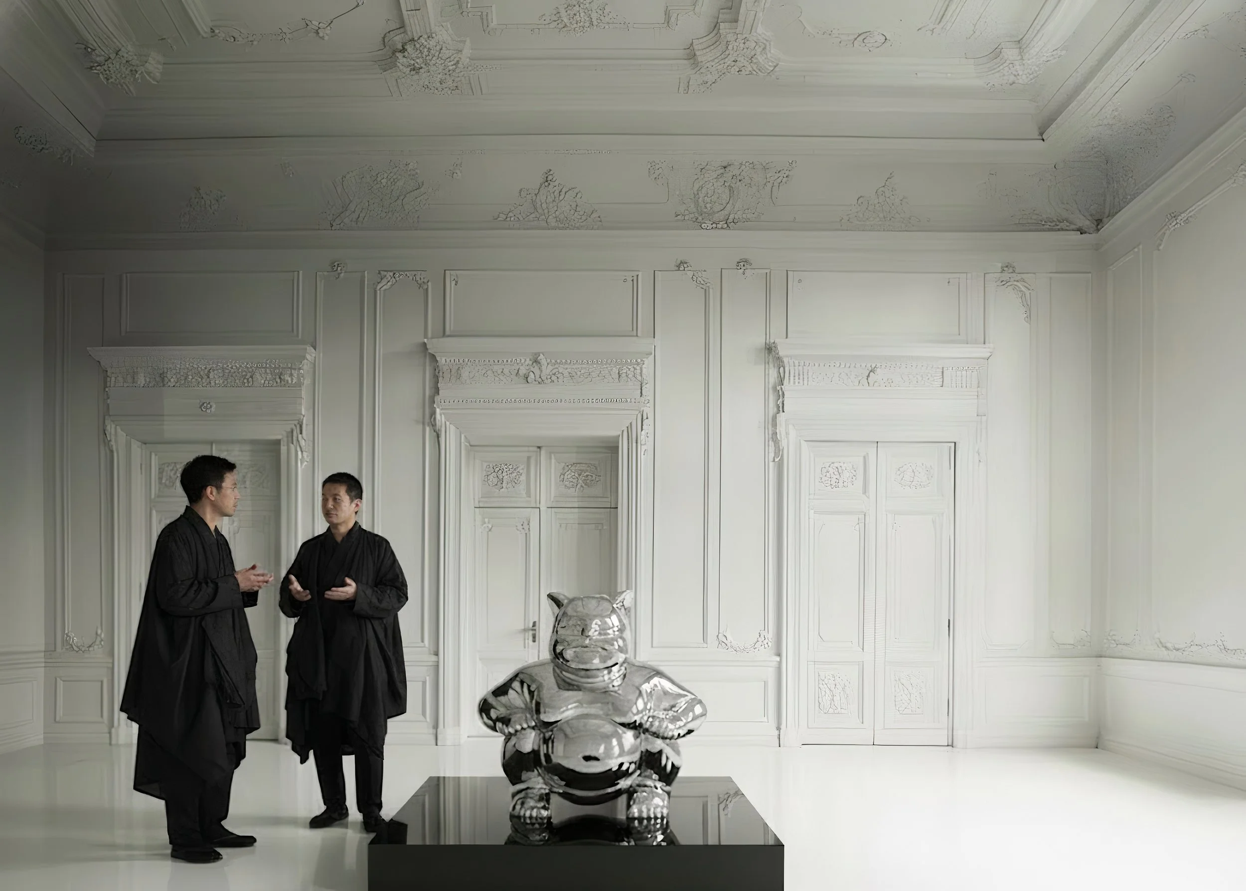 SumoCat mirrored stainless steel sculpture