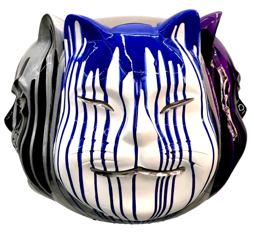 Onmyodo : Samuraicat’s Polychrome Duality – Stripes of Azure, Rose & Silver