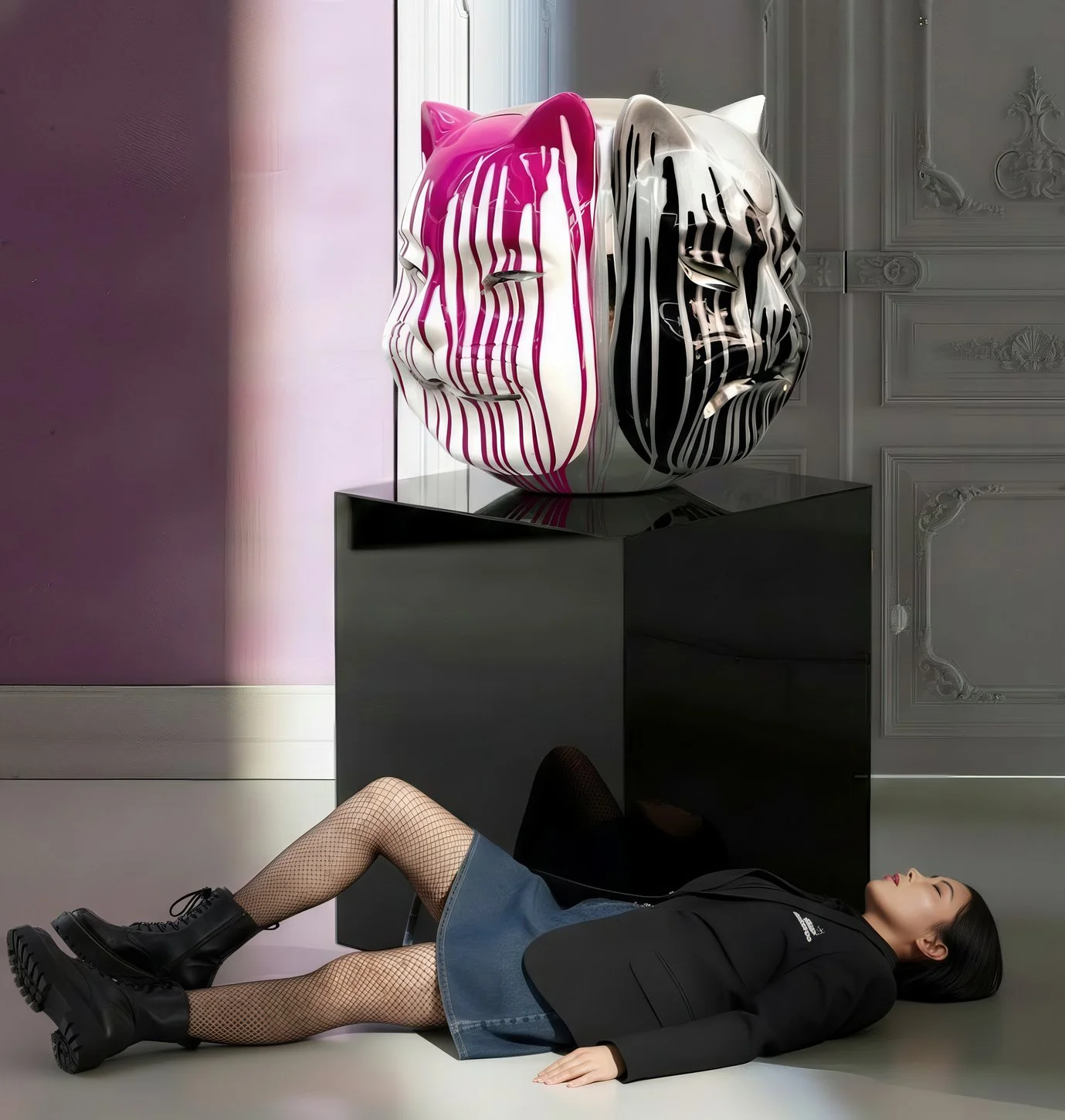 Onmyodo : Samuraicat’s Polychrome Duality – Stripes of Azure, Rose & Silver