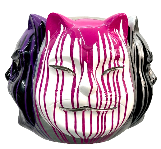 Onmyodo : Samuraicat’s Polychrome Duality – Stripes of Azure, Rose & Silver