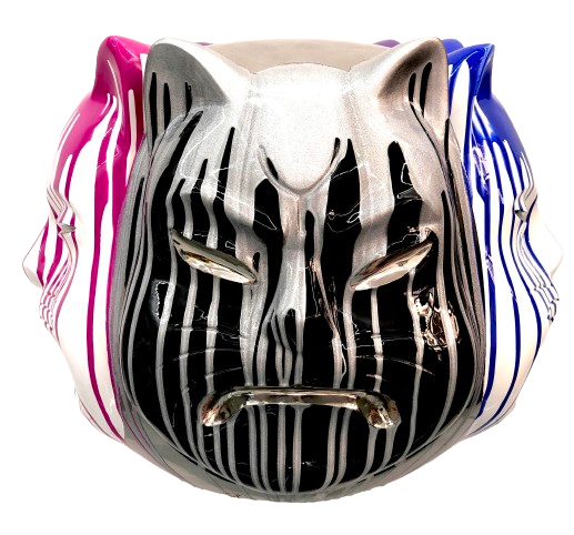 Onmyodo : Samuraicat’s Polychrome Duality – Stripes of Azure, Rose & Silver