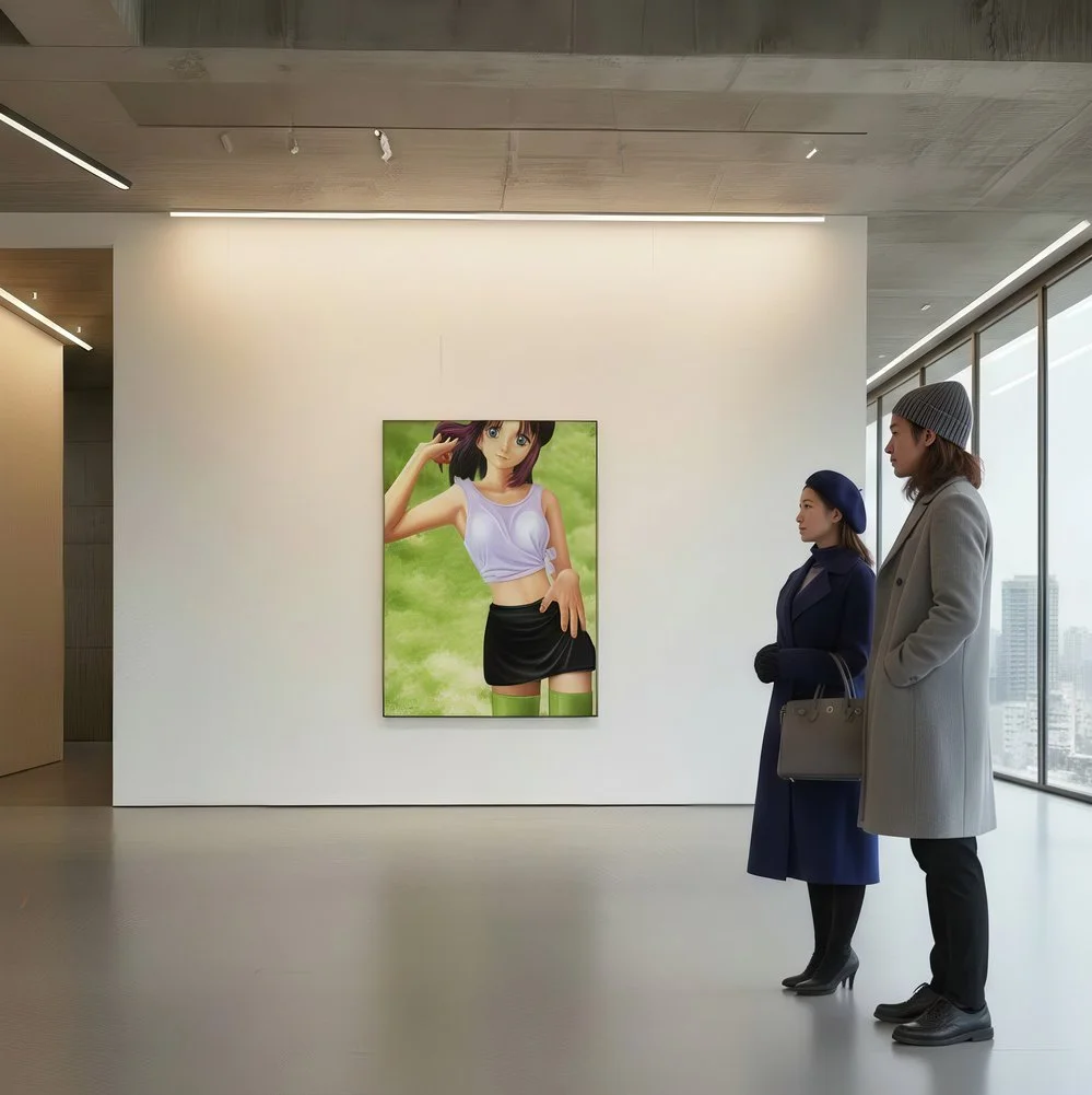 Asuka1: Ethereal Allure on a Whispering Green Canvas