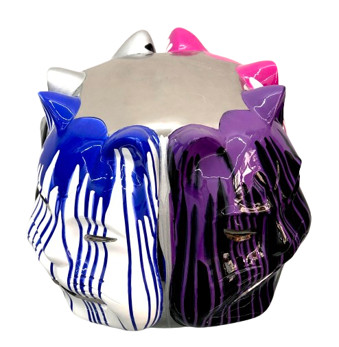 Onmyodo : Samuraicat’s Polychrome Duality – Stripes of Azure, Rose & Silver