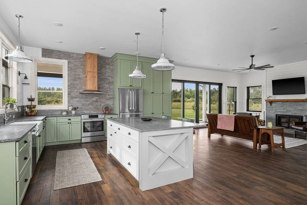 Flooring, backsplash, kitchen cabinetry, interior trim