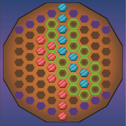 If at any point a hex is no longer connected to that player's starting hex...