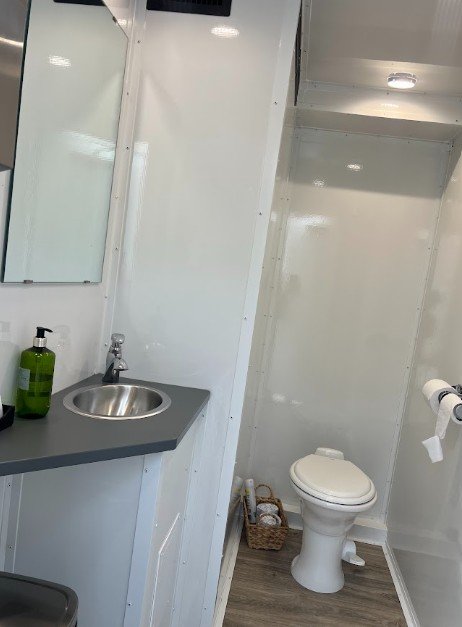 Interior of luxury restroom rental