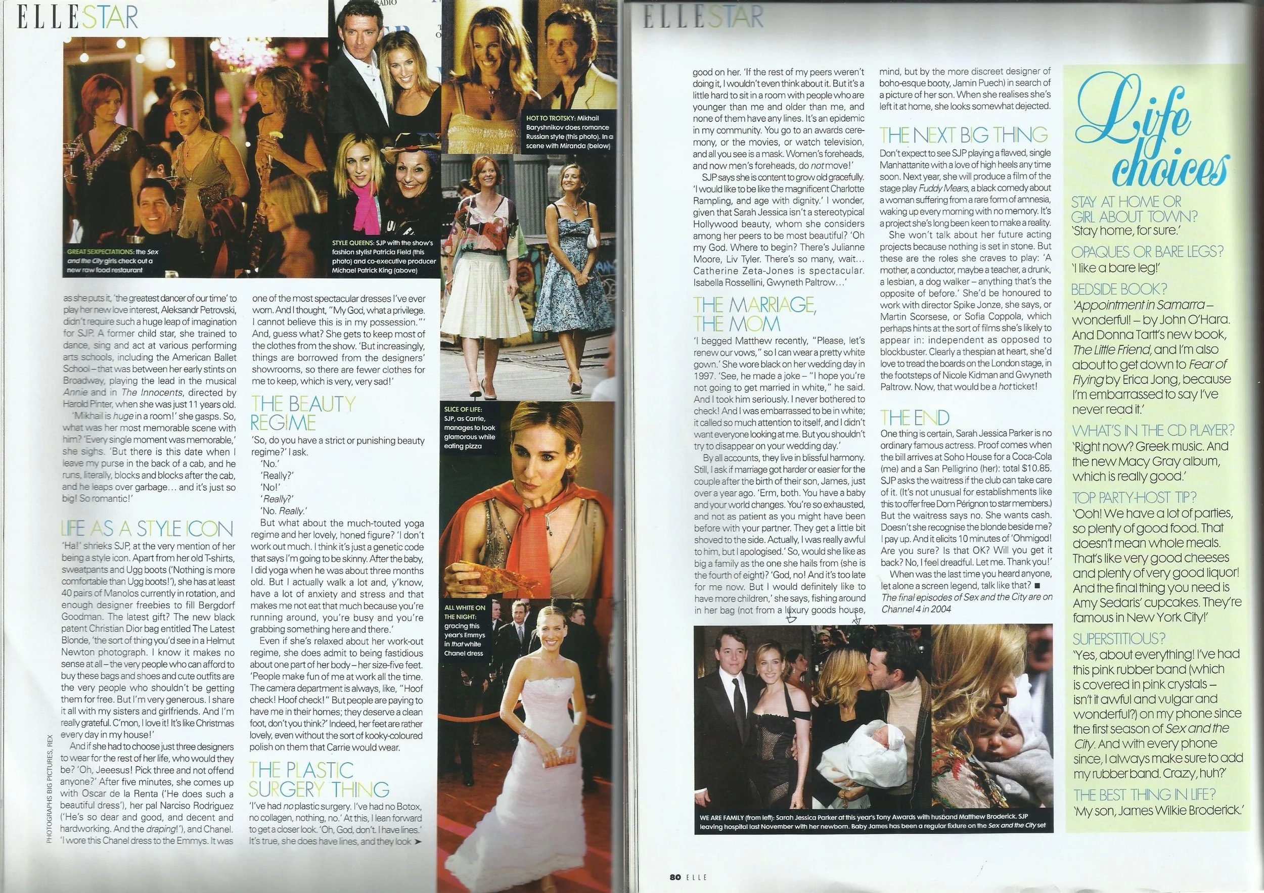 Double page spread interview from ELLE UK December 2003 with text and images of Sarah Jessica Parker