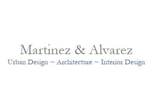 Business card for Martinez & Alvarez, specializing in urban design, architecture, and interior design.