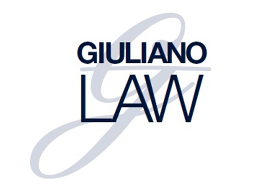 Giuliano Law logo with stylized letter 'G' in light gray and bold text in dark blue.