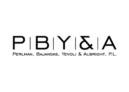 Logotipo de la firma legal PBY & A, incluyendo los nombres Perlman, Bajandas, Yevoli y Albright, P.L.