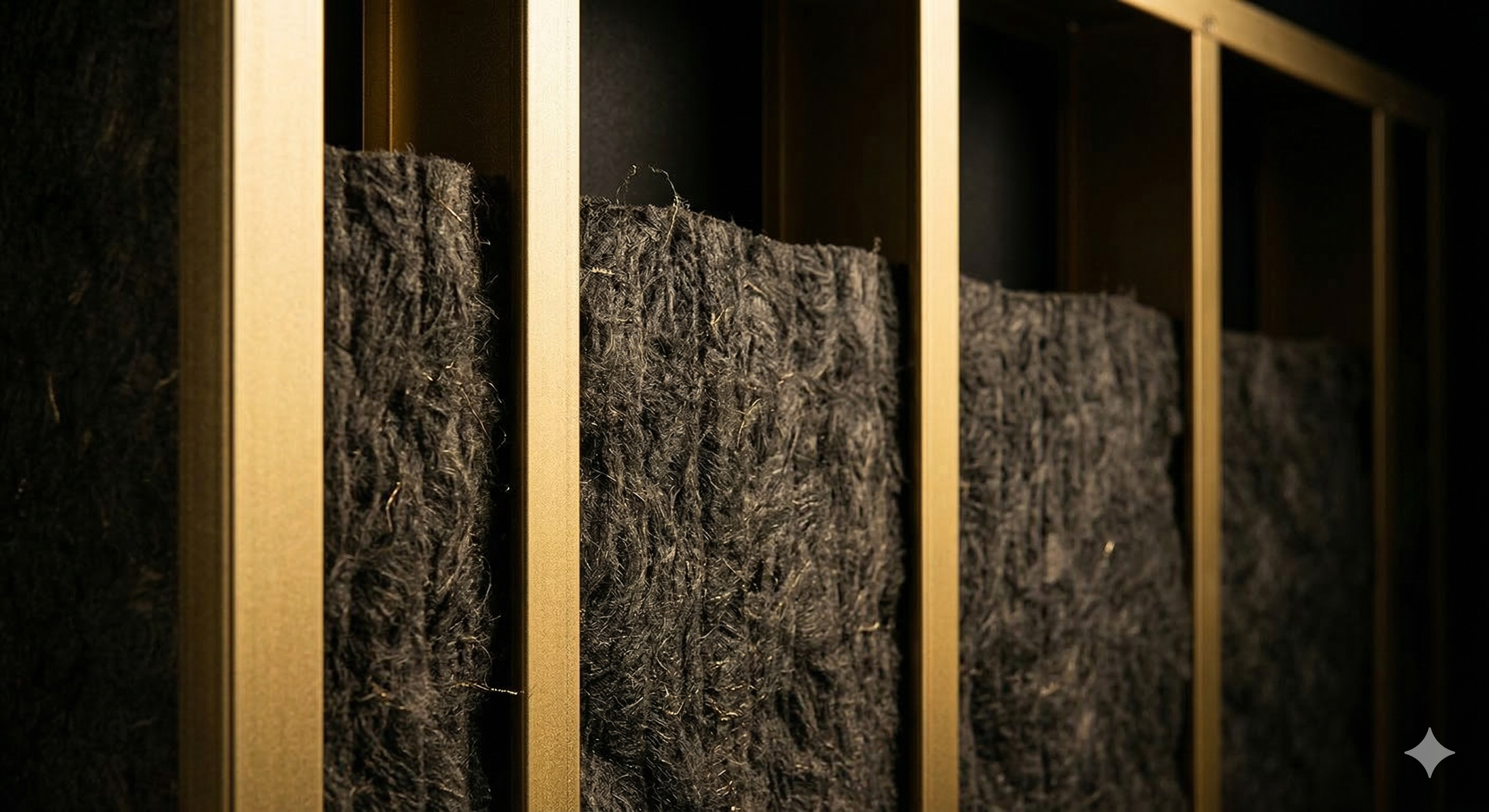 Close-up of insulation panels installed within a wall frame.