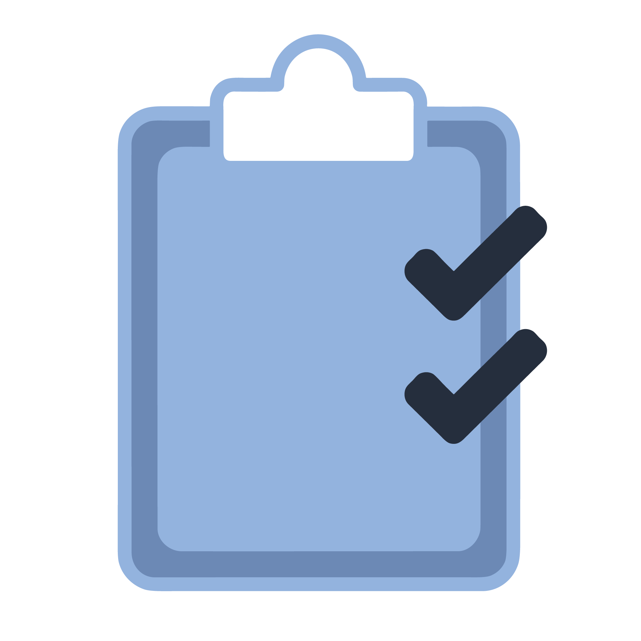 As simple graphic of a clipboard with two checkmarks representing easy booking and payments.