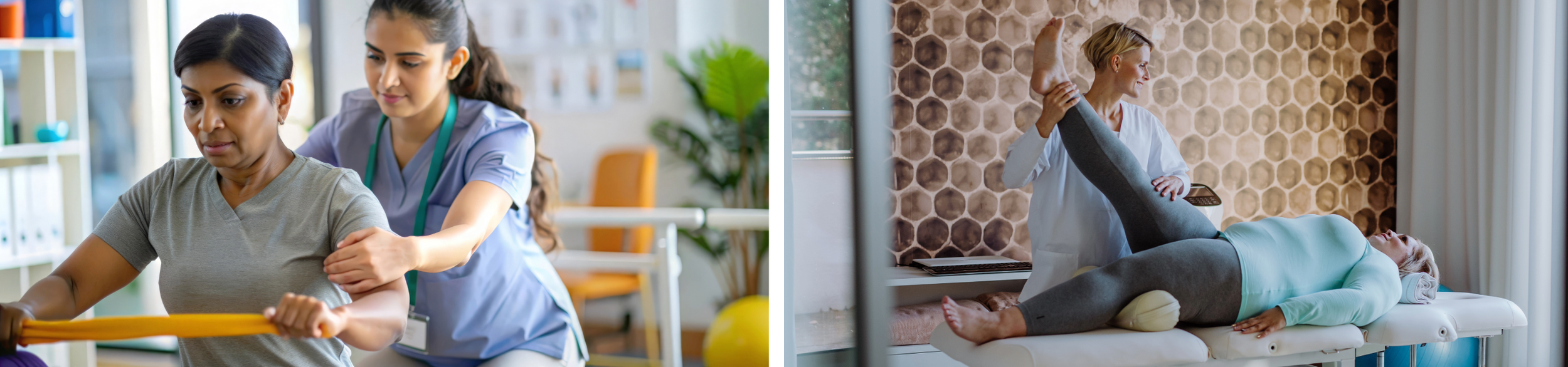 Physiotherapist and massage therapist working with clients