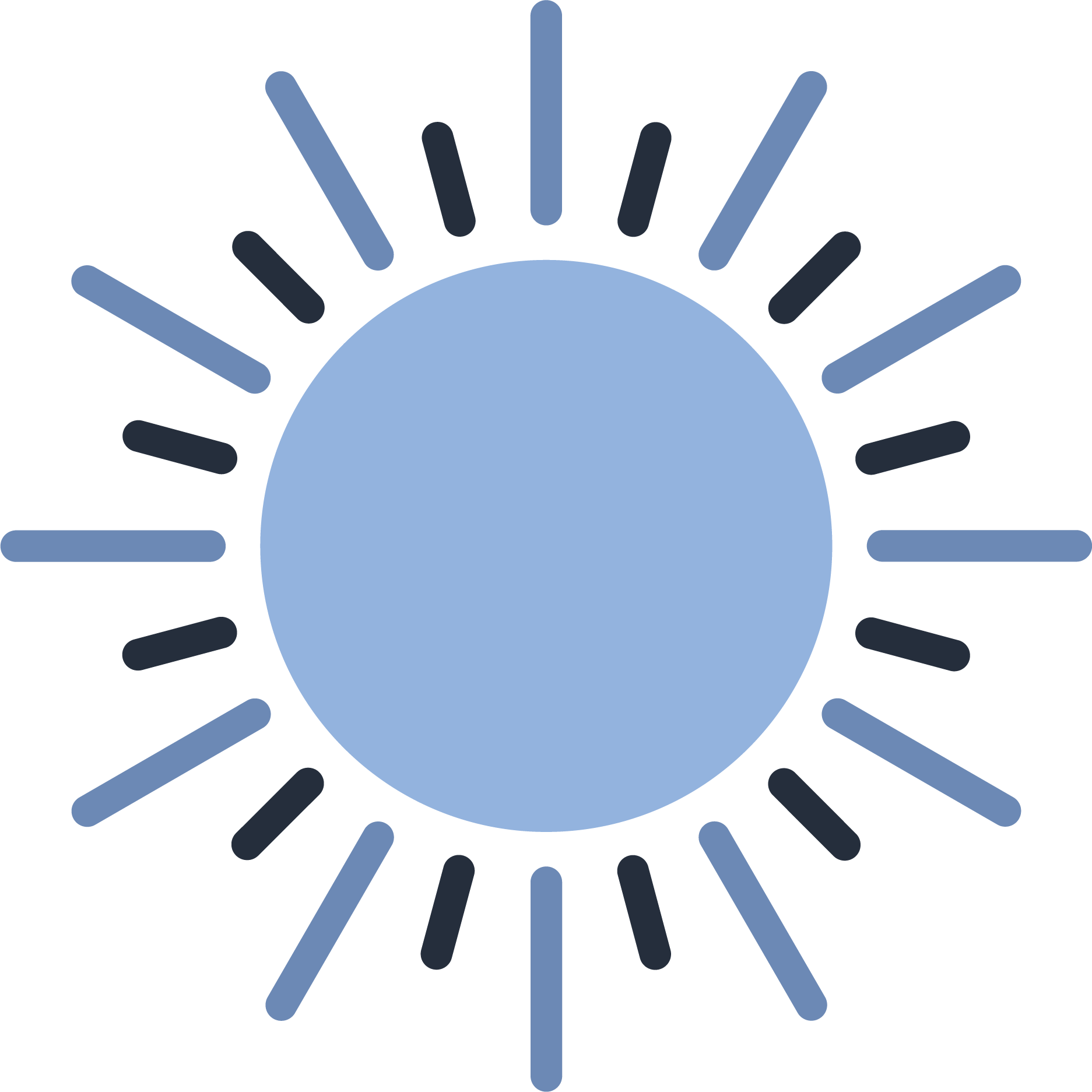 A simple illustration of a sun representing inclusive care for diverse experiences.