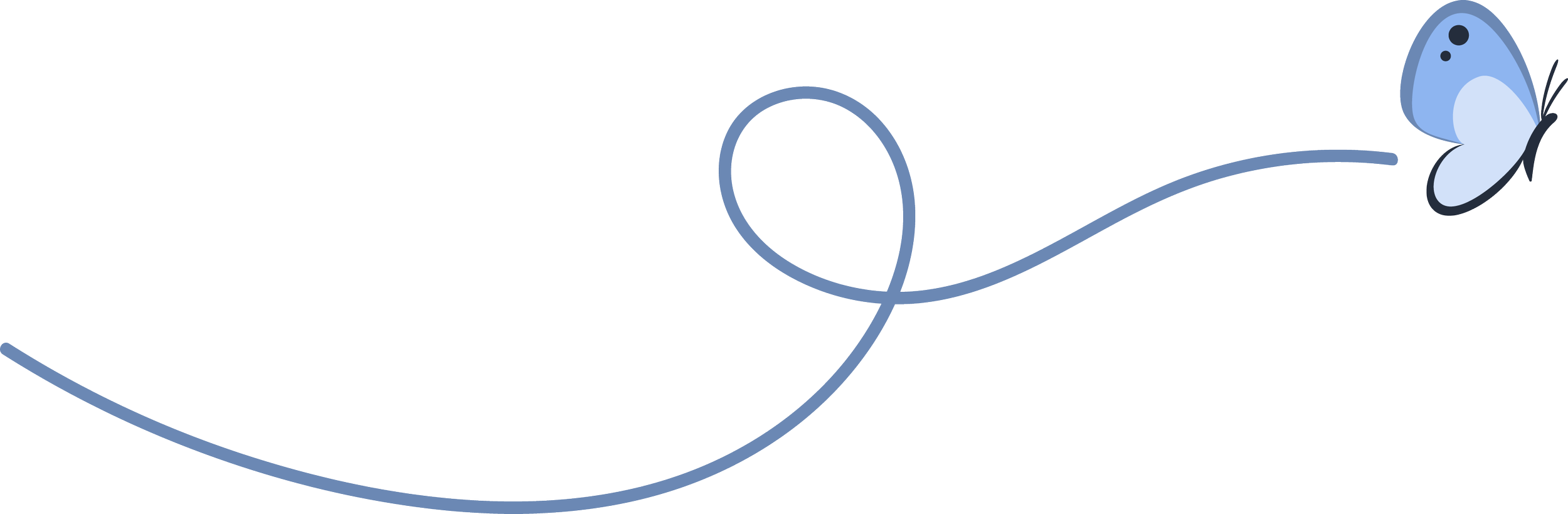 An illustration of a holly blue butterfly flying across the page, leaving a trail.