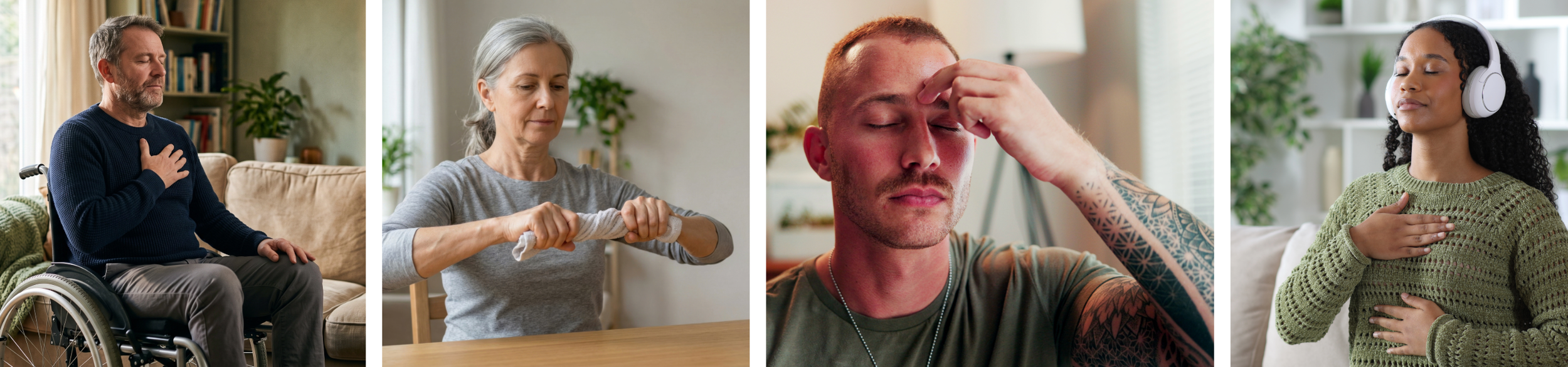 a series of people practicing somatic techniques