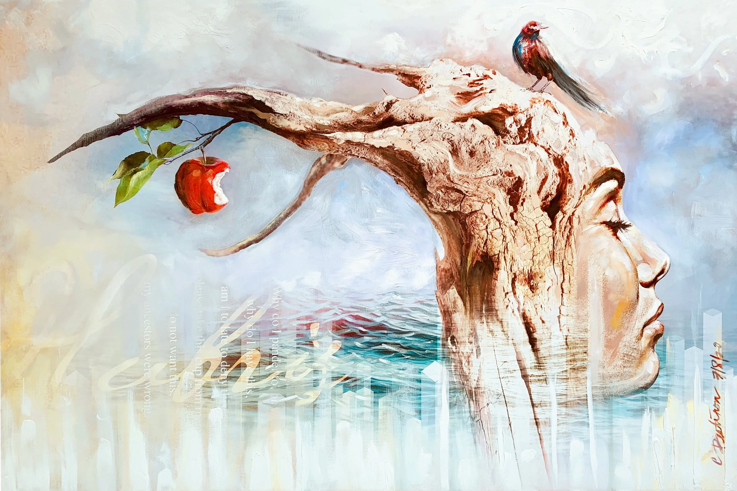 “Hubris”, Mixed media, Oil and digital composition on canvas, 36.5”x54.5”, 2020