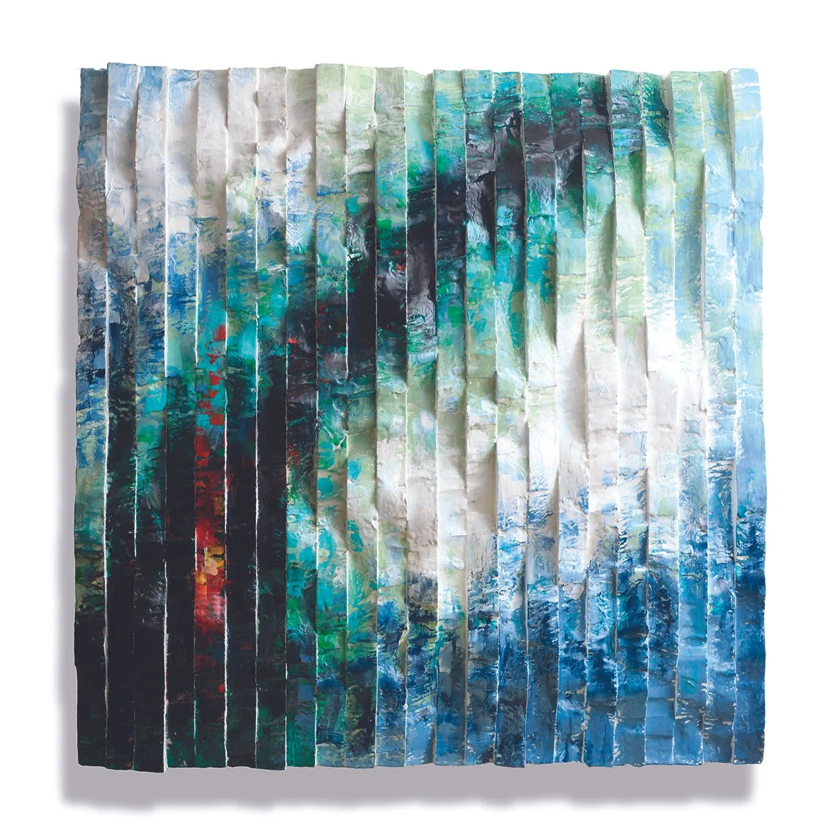 "Catalyst in Emerald and Blu"
Sculpted Polystyrene, Fiberglass Resin Coating and Acrylic Paint 
46"w x 48"h (116.84cm x 121.92cm) 25lbs (11.3398kilo)