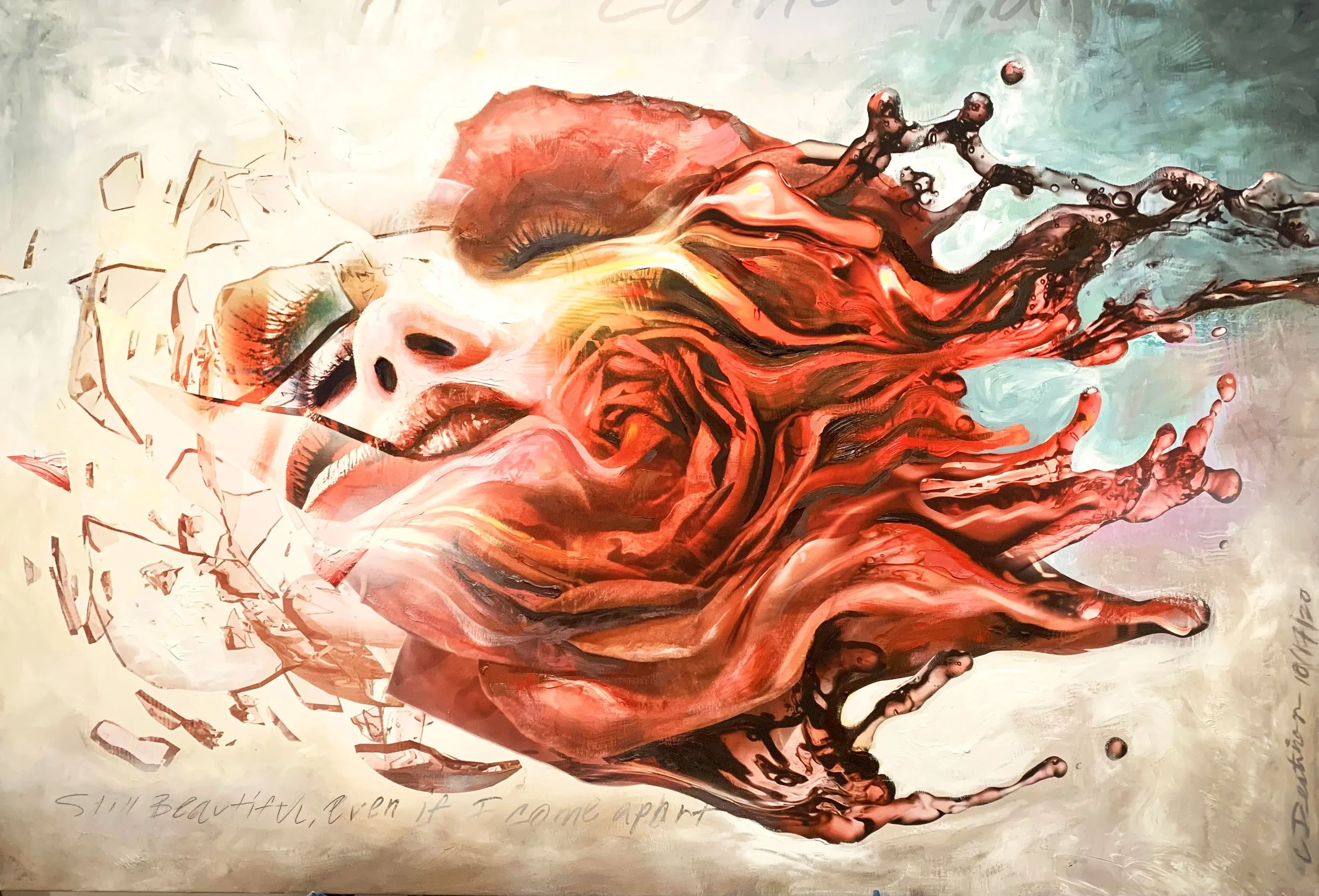 “I come apart”, Mixed media, Oil and digital composition on canvas, 36.5”x54.5”, 2020
