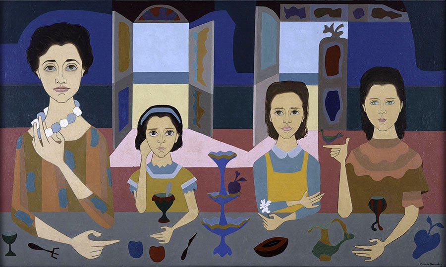 'Elena y Sus Niñas Merendando", Cundo Bermúdez, Oil on Canvas, 1968