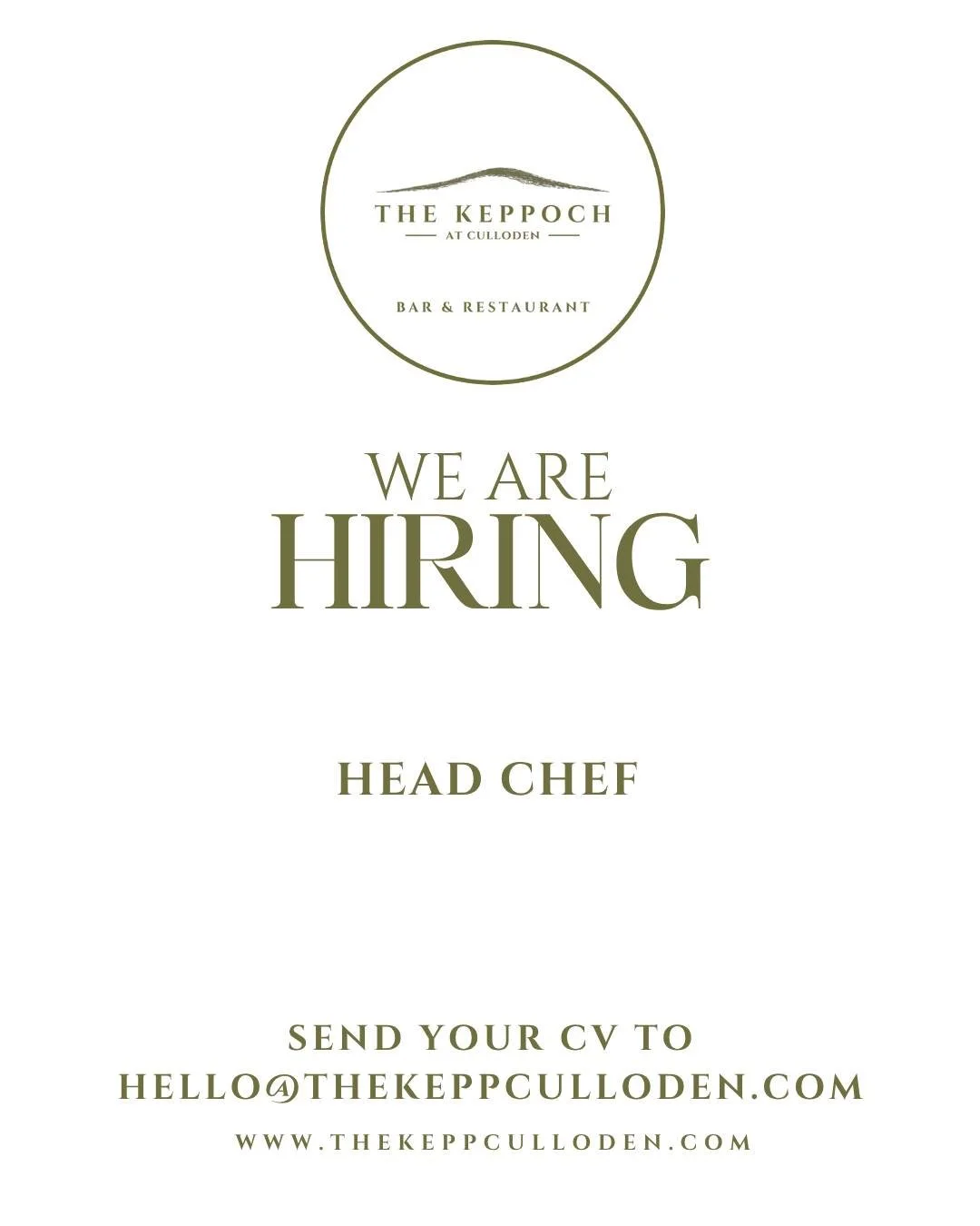 Now hiring: Head Chef at The Keppoch, Culloden. 👨&zwj;🍳

We're after someone who can lead from the front, run a busy service with confidence, and take real ownership of the kitchen. You'll work closely with the owner on menus, systems, and standard
