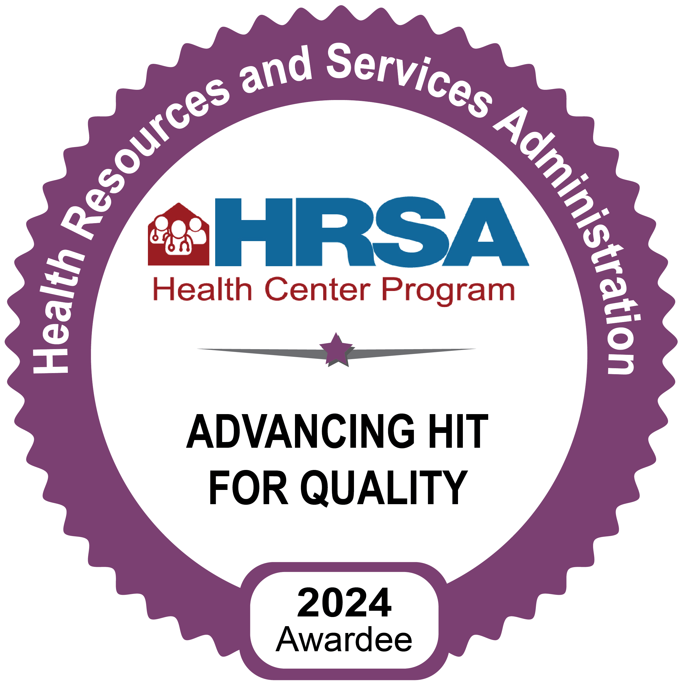 An award for 2024 reading 'Health Resources and Services Administration' and 'Advancing HIT for quality".