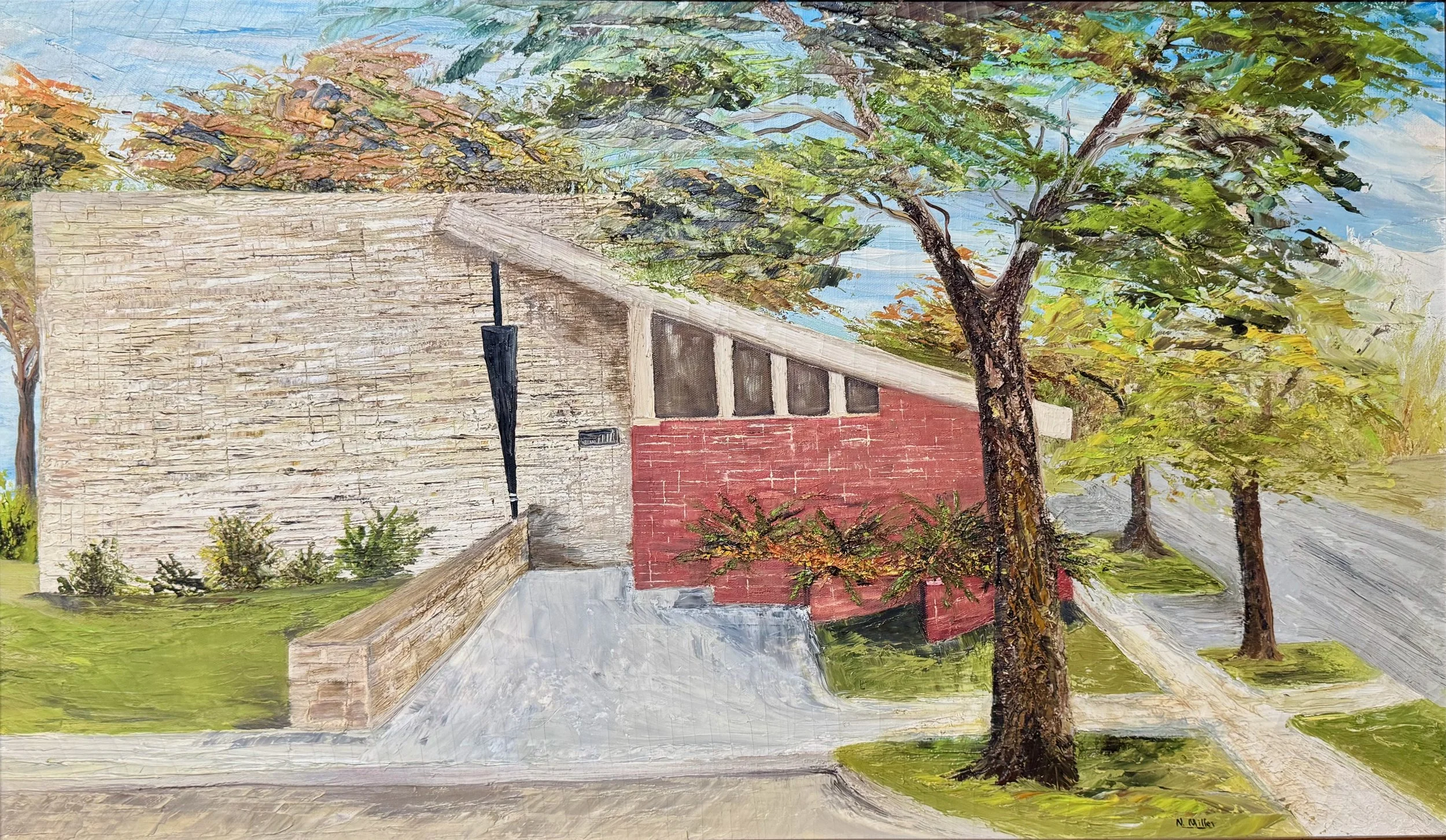 Oil painting of the Westside Clinic by N. Miller