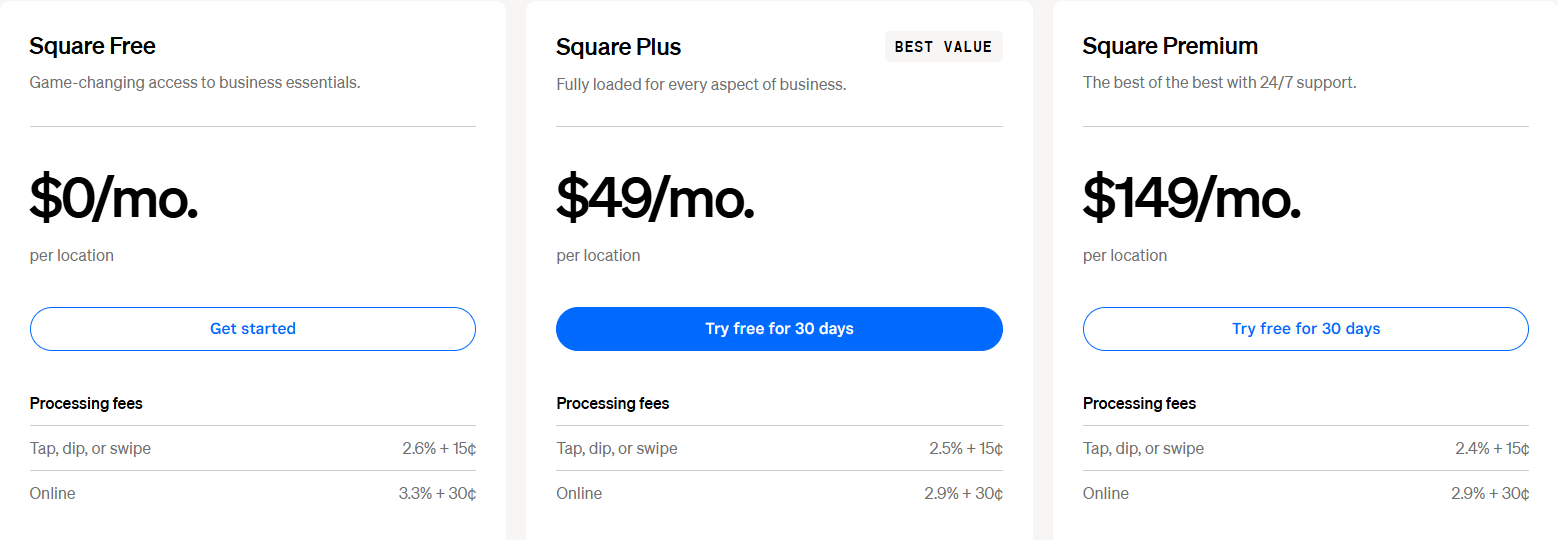 Square Pricing Plan
