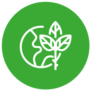 Icon of a person, facing left, with a leaf in front of the face, symbolizing eco-friendly or environmental awareness.