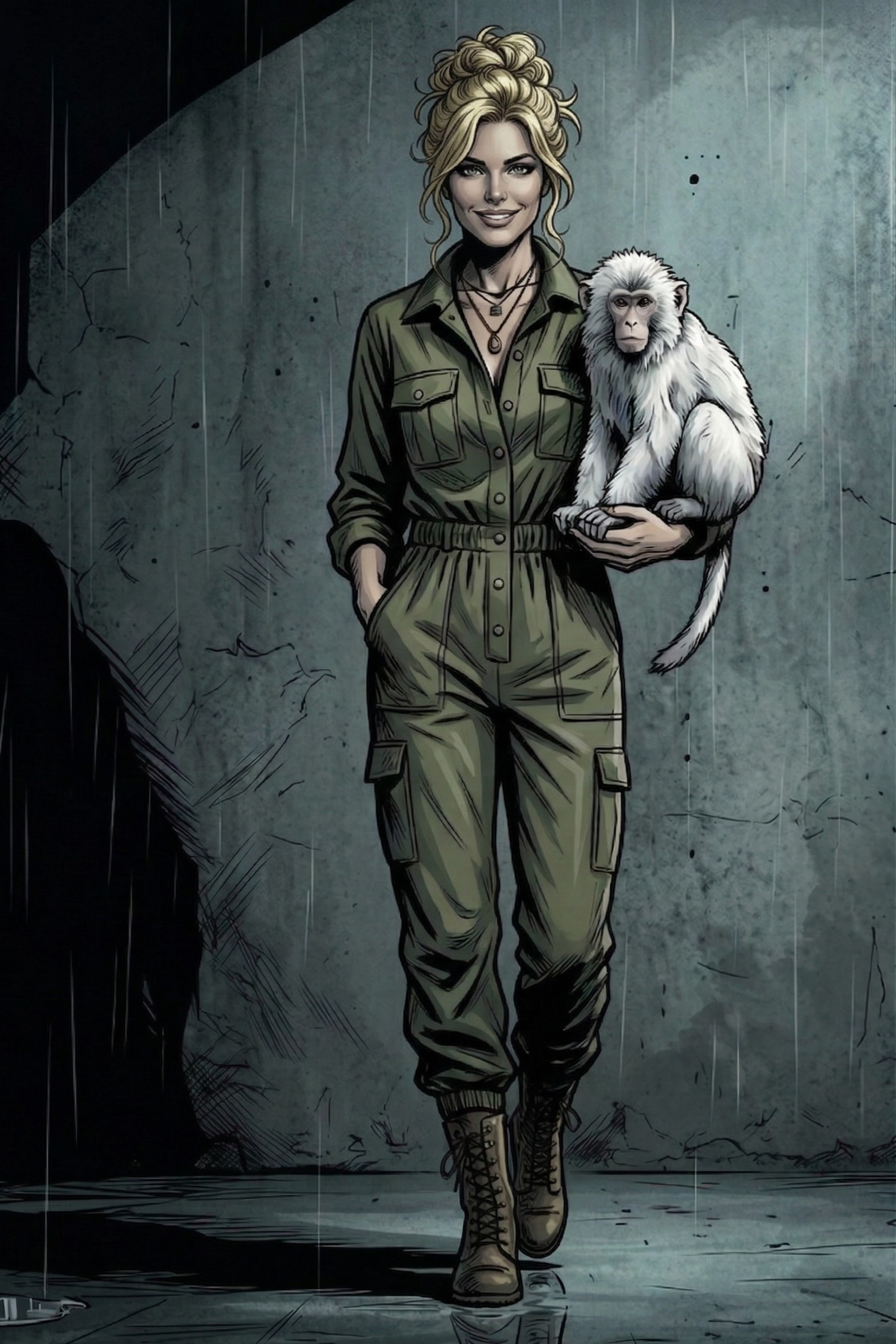 He gestured toward the monkey nibbling apple slices in her hand. “And who’s this?”
  “Bowie.” 
 “Bowie?” His brows lifted.
  Kat’s cheeks heated. “Yeah. Wild white hair, spunky attitude—reminds me of David Bowie.”  
 
She gave a tiny shrug. “And yes,