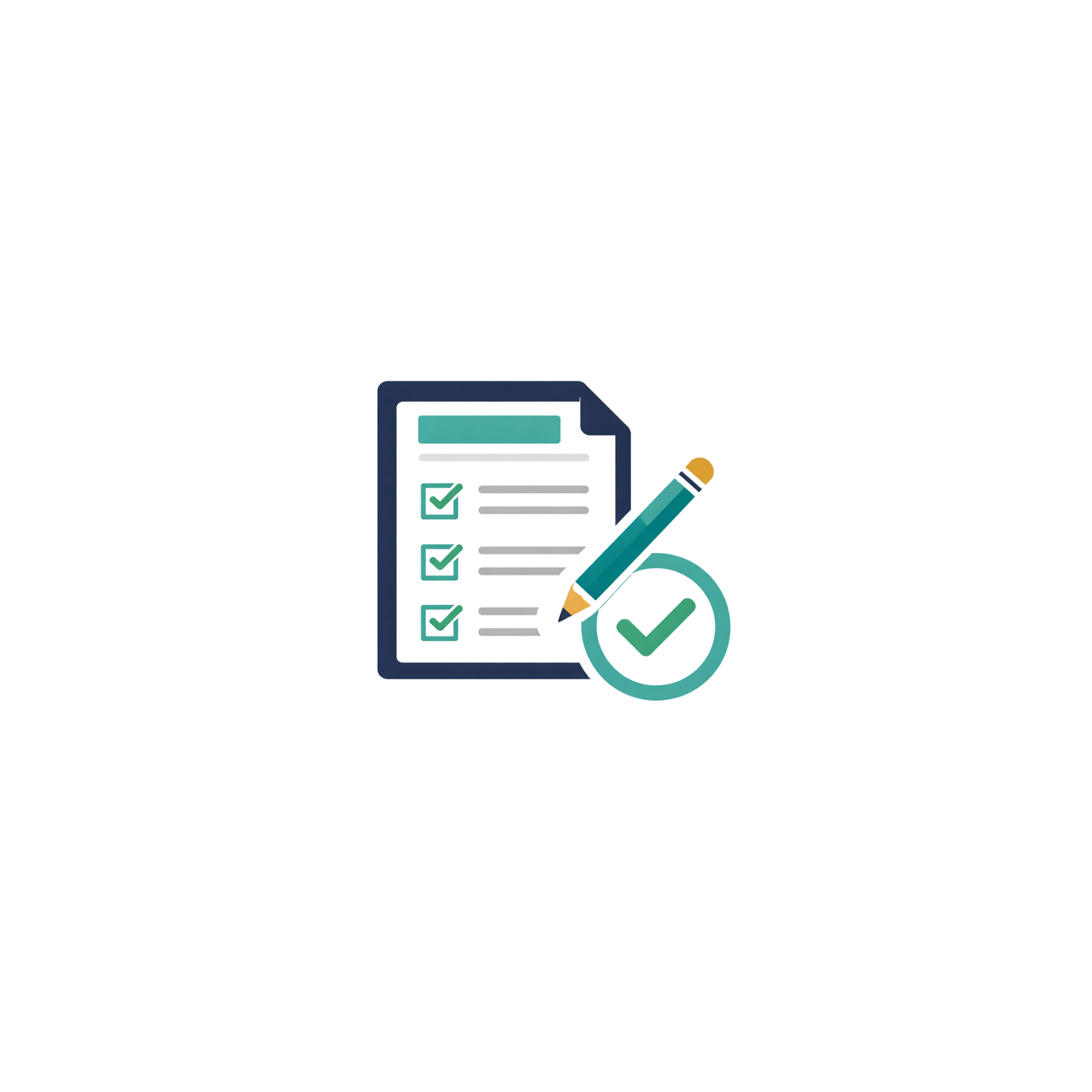 Digital illustration of a checklist with a magnifying glass, pencil, and document, symbolizing task management or review.
