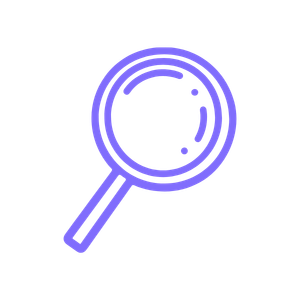 Illustration of a magnifying glass outlined in blue.