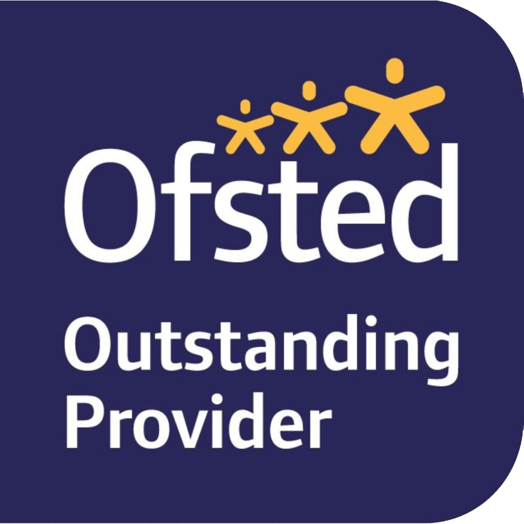 The 'Ofsted Outstanding Provider' logo, set against a dark blue background.