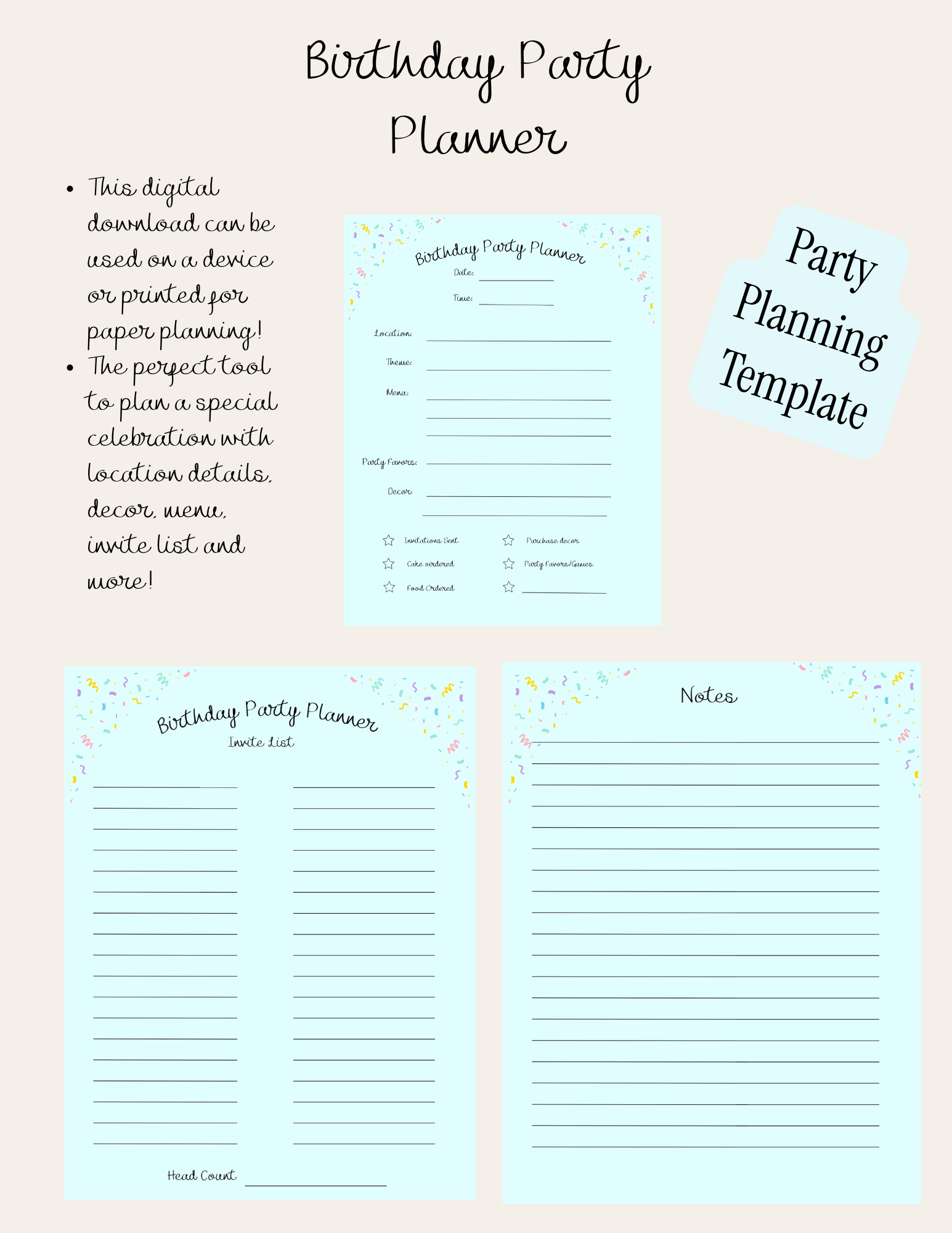 Birthday Party Planner Template | Printable Downloads | Party Planner