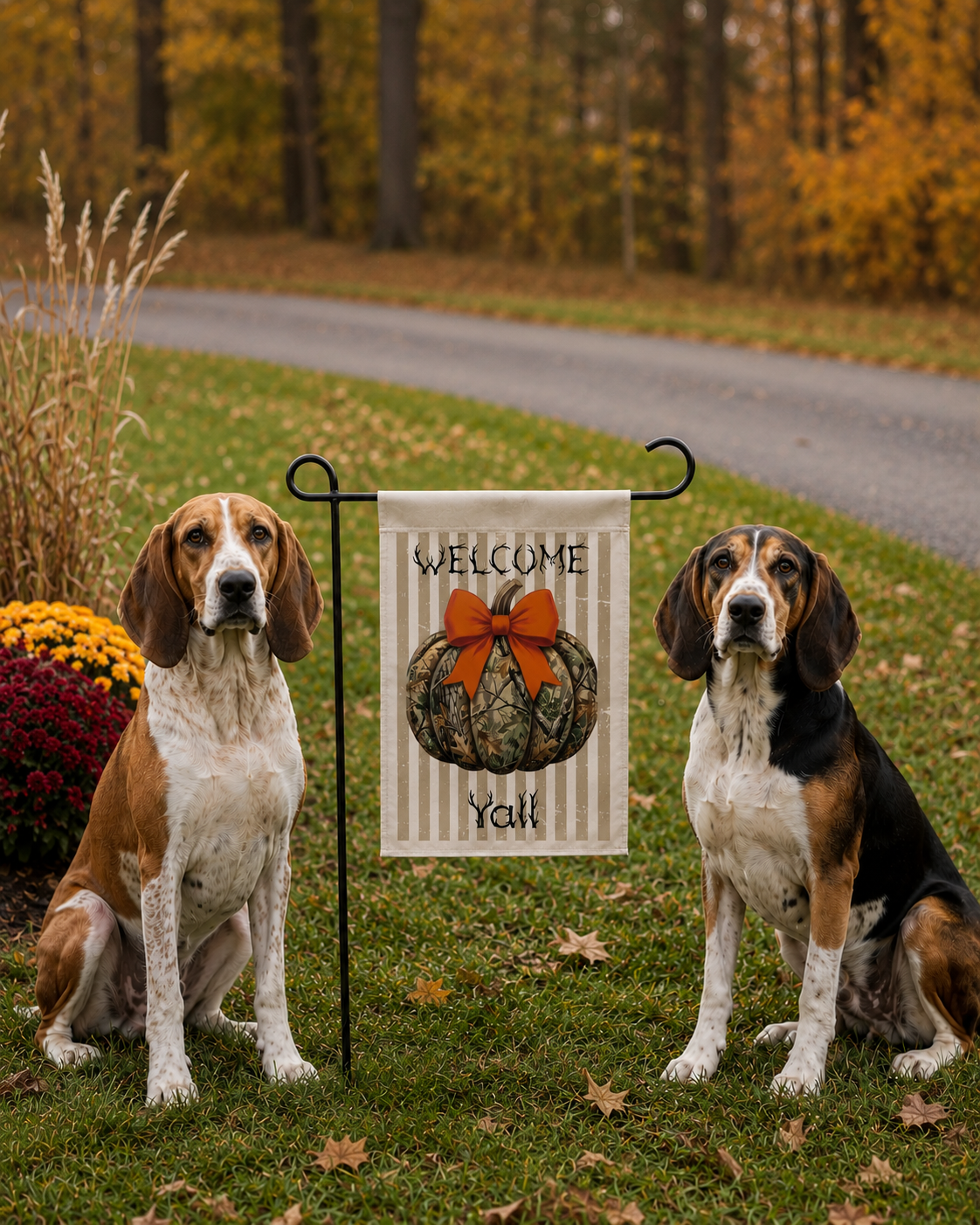 camo pumpkin welcome garden flag