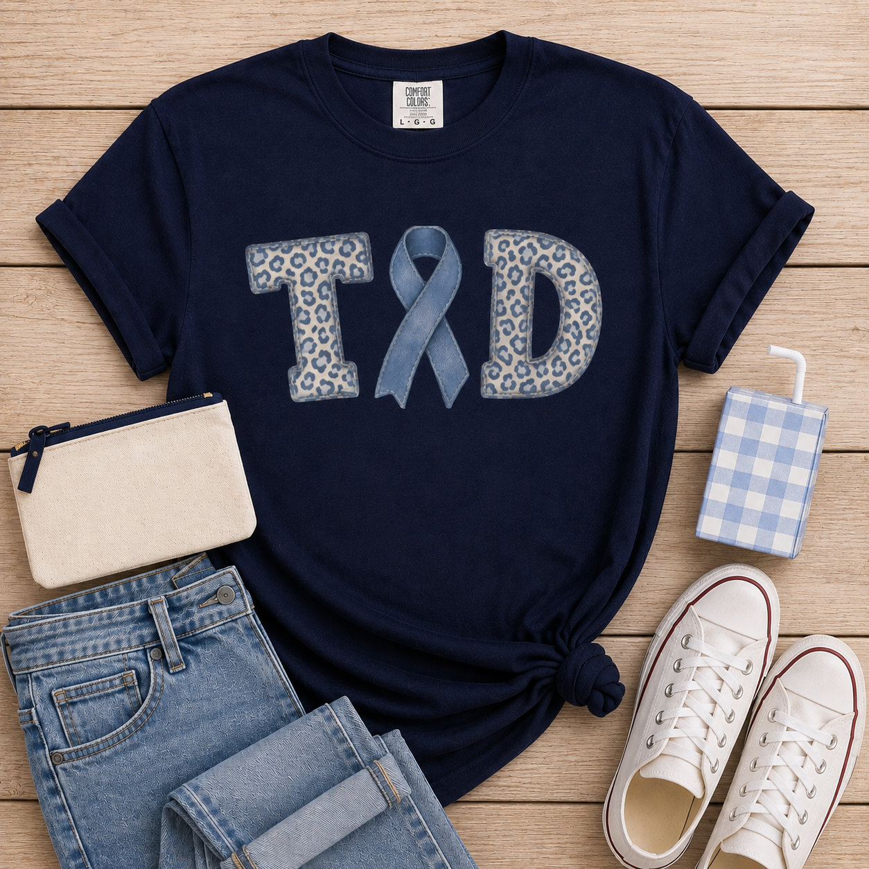 Type 1 diabetes awareness shirt, leopard print , T1D ribbon, comfort colors tee