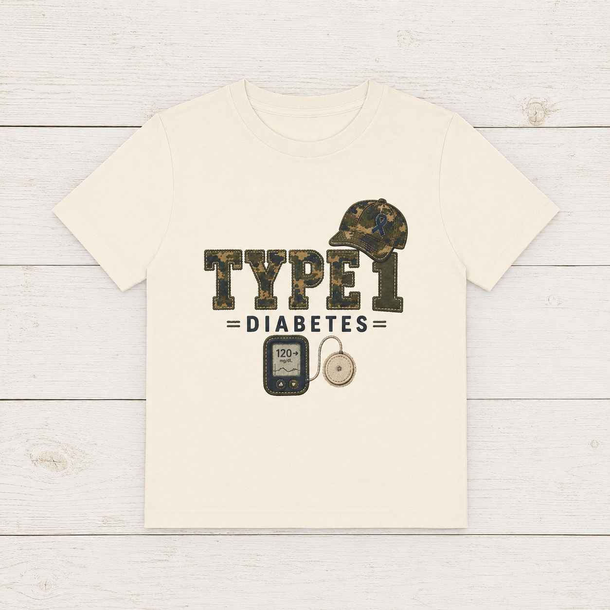 Type 1 diabetes kids camo t-shirt, camo print,  youth tee