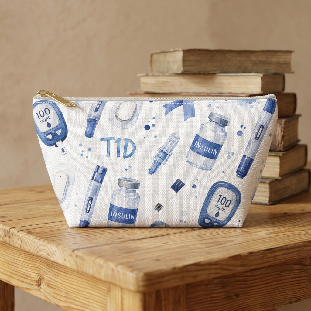 T1D Themed Pattern on Zippered bag, perfect for supplies, snacks and more!
