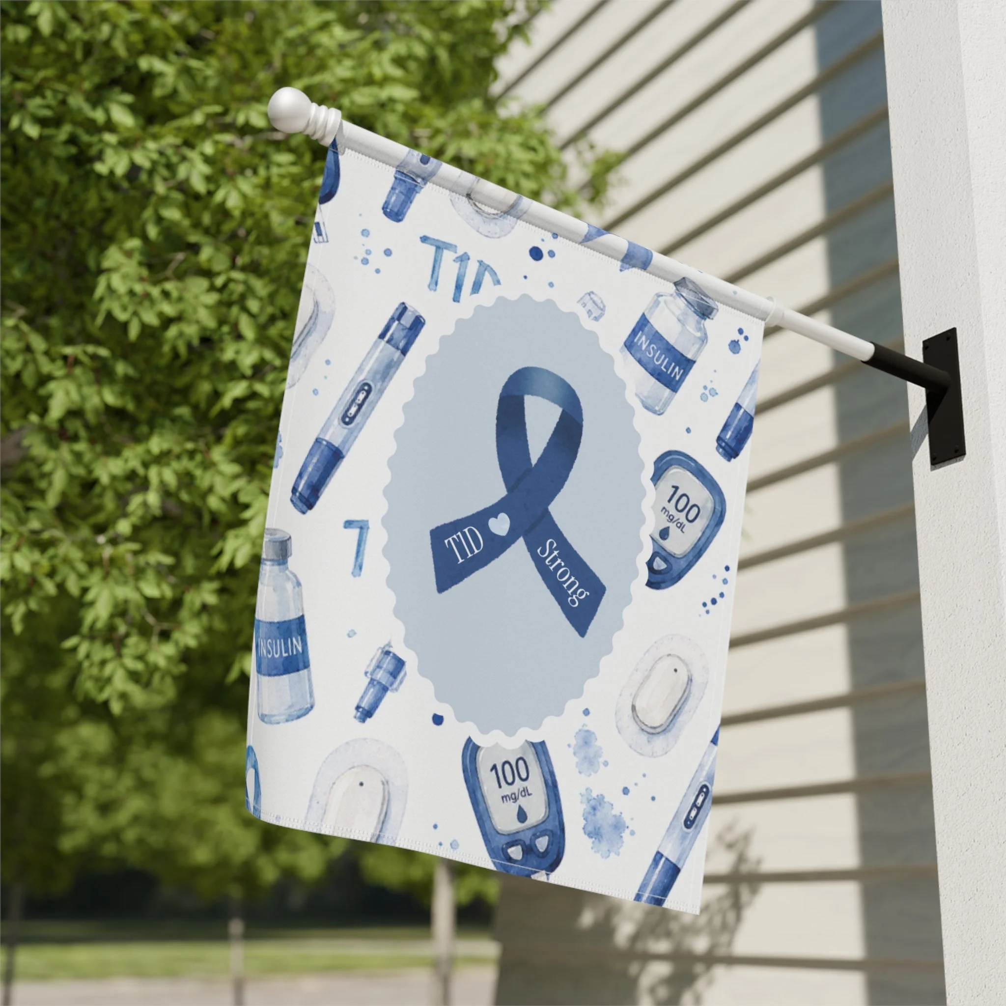 Type 1 Diabetes Garden Flag that turns your yard into a gentle statement of strength, featuring a bold Blue Awareness Ribbon and calming watercolor blues.