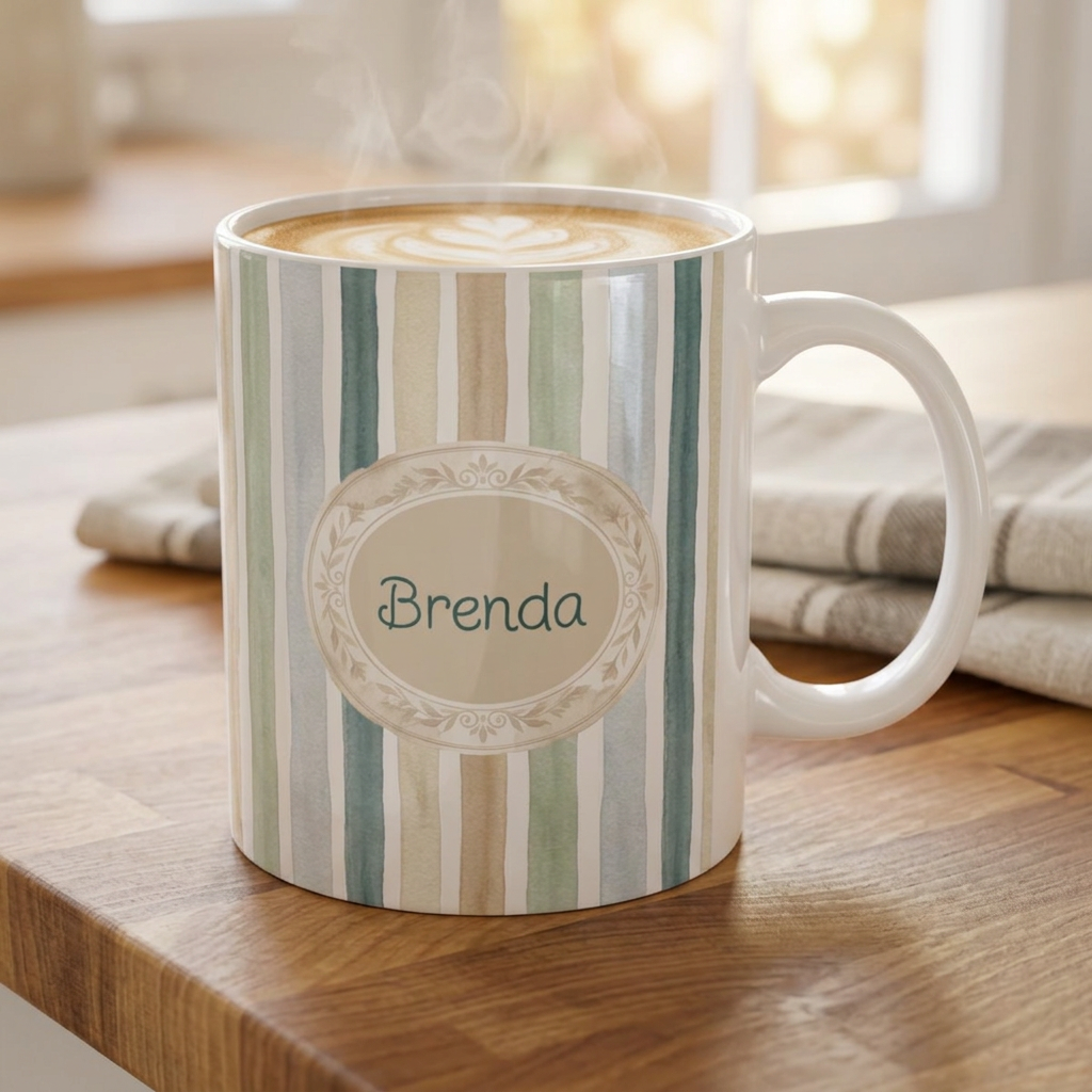 Personalized Neutral Earth Tone Stripes Mug | Custom Name Coffee Cup | Neutral Palette